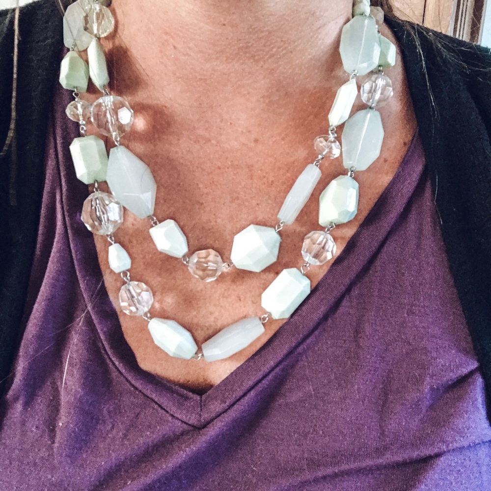 Seafoam green layered bead necklace